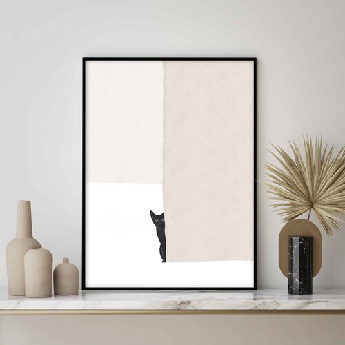 Black Cat Silhouette Print Minimalist Wall Art Cat Poster Etsy