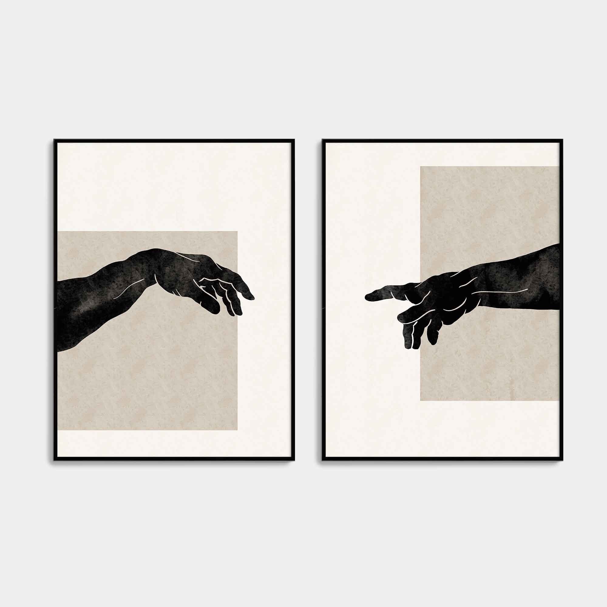 Abstract Hand Drawing the Creation of Adam Set of 2 Prints