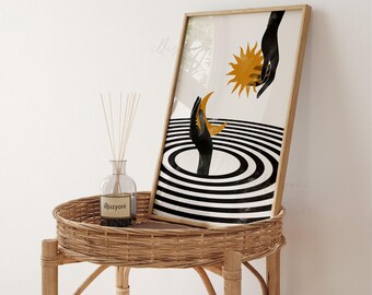 Poster Tela Sole E Luna Astratto - Set 2 Pezzi 50x70cm Decorazione Parete Moderna