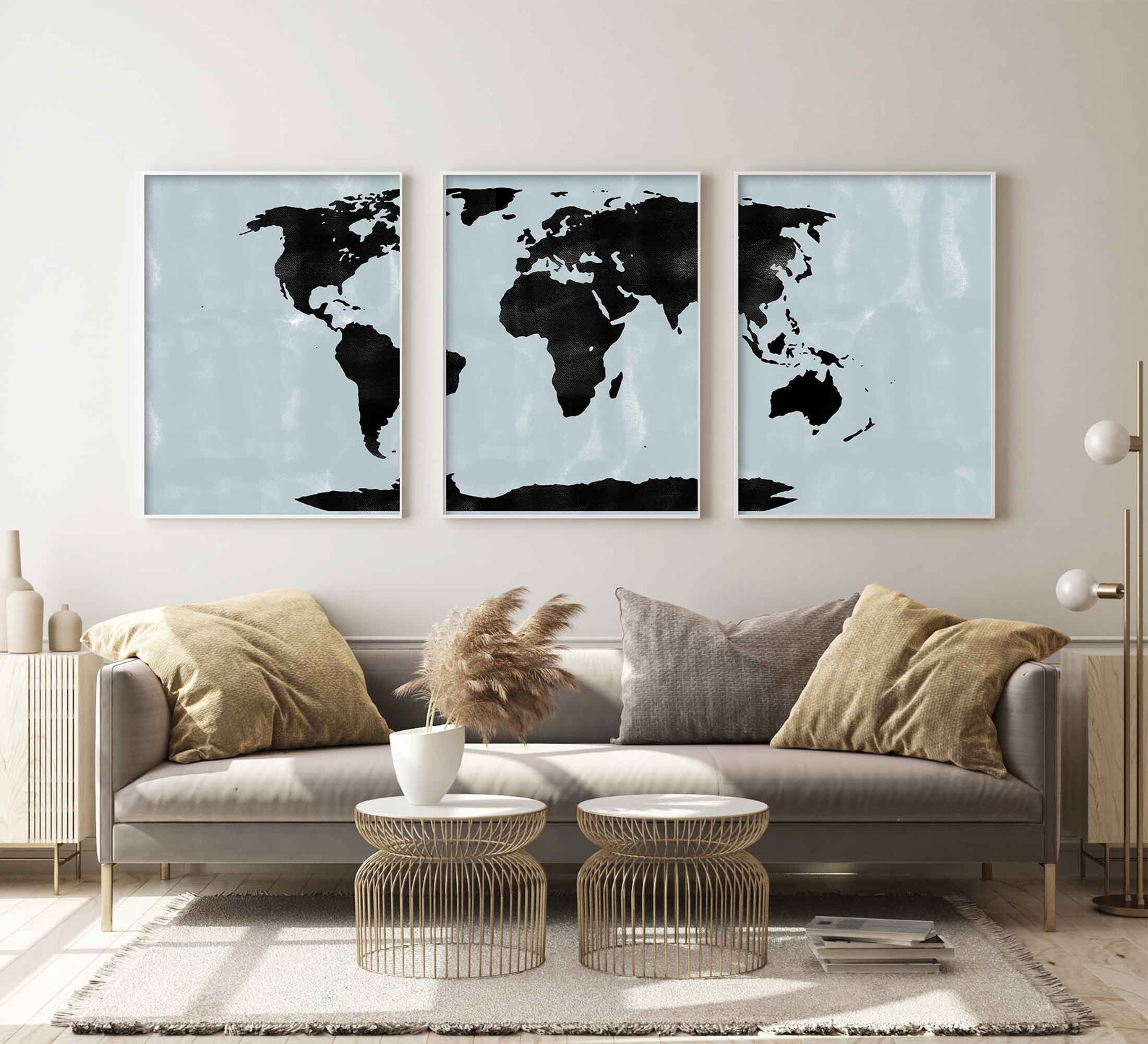 World Map Set of 3 Prints Printable Wall Art World Piece | Etsy