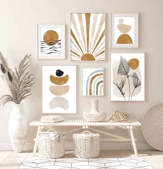 Boho Abstract Set of 6 Prints Printable Wall Art Boho Decor Etsy