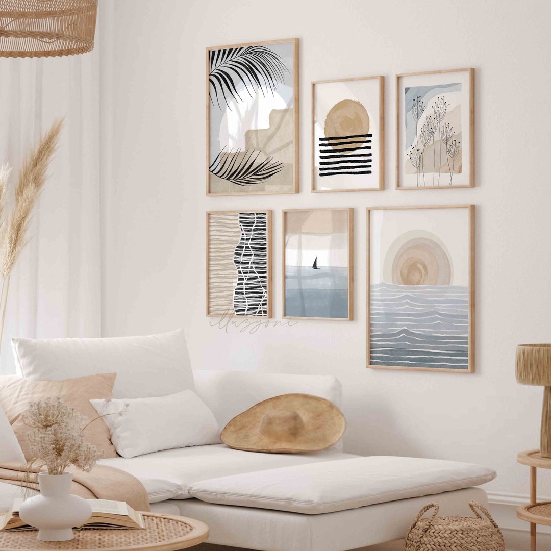 Boho Abstract Set of 6 Prints, Printable Wall Art, Boho Decor, Gallery ...