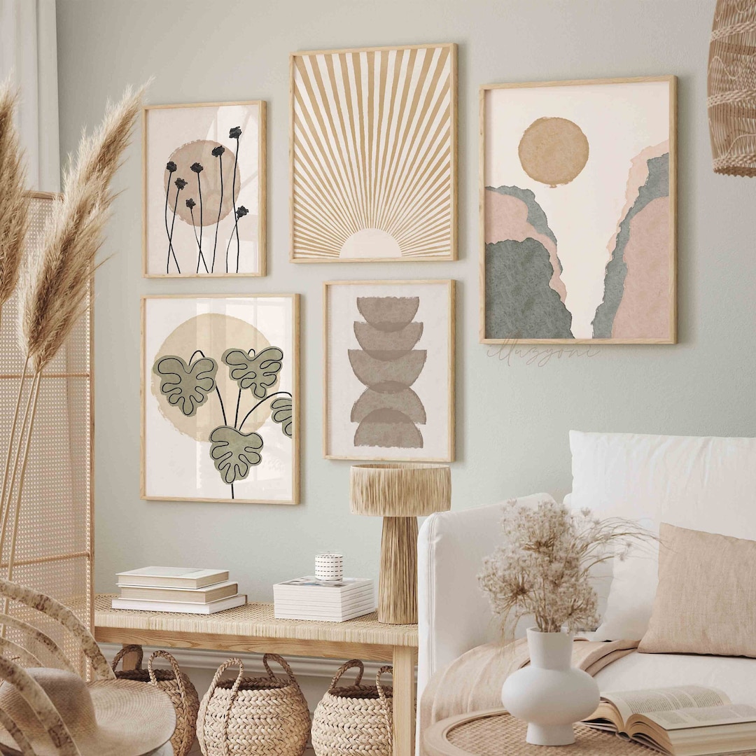 Abstract Set of 5 Prints, Printable Wall Art, Boho Home Decor ...