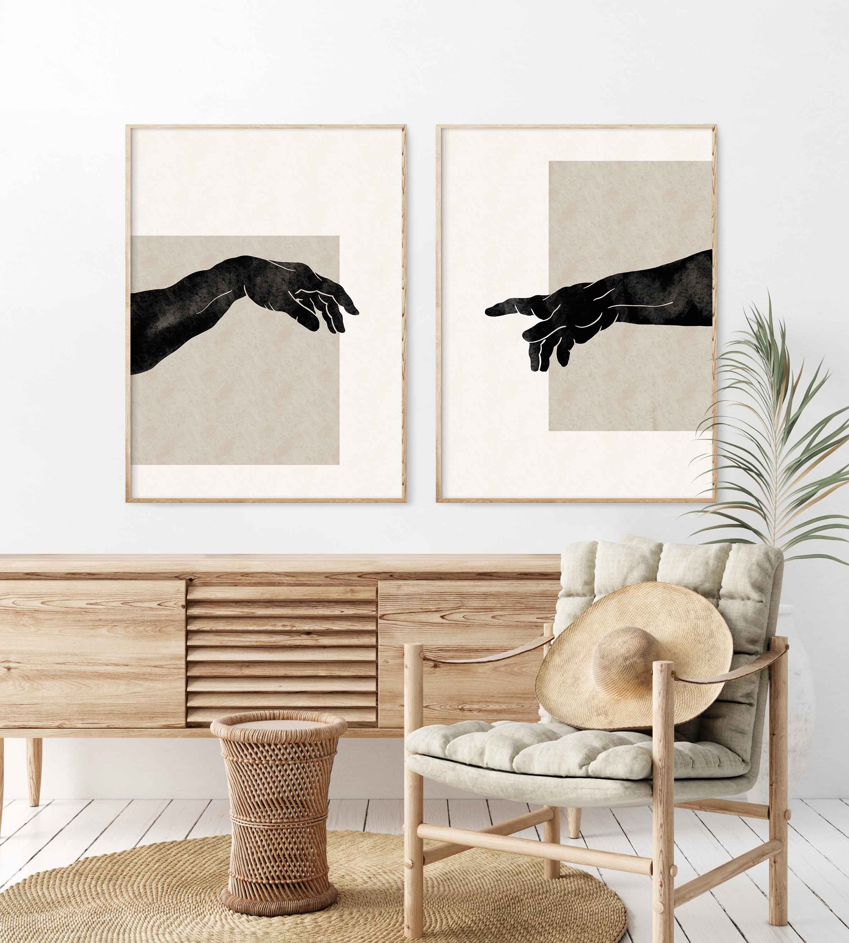 Abstract Hand Drawing the Creation of Adam Set of 2 Prints image image