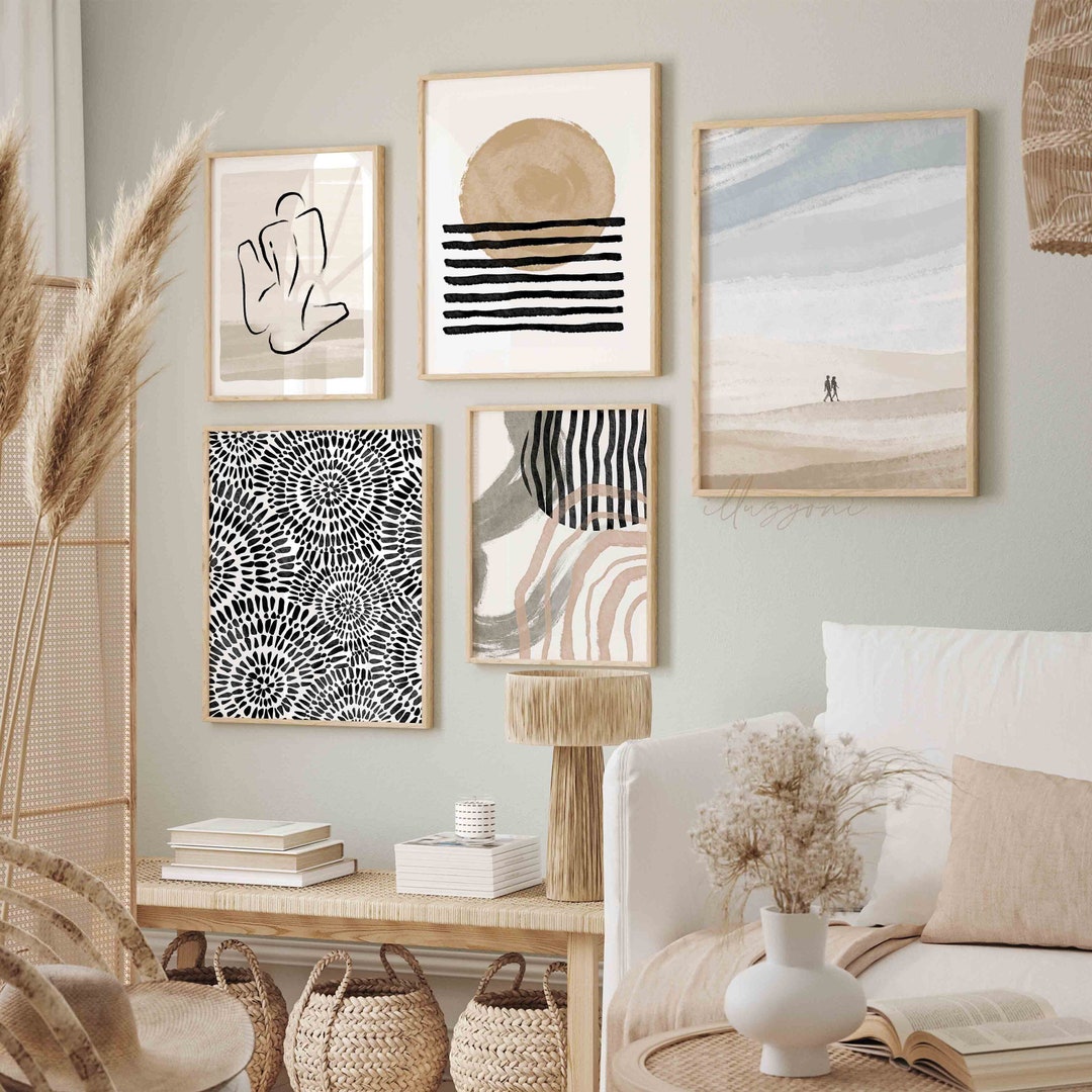 Boho Abstract Set of 5 Prints, Printable Wall Art, Boho Decor, Gallery ...