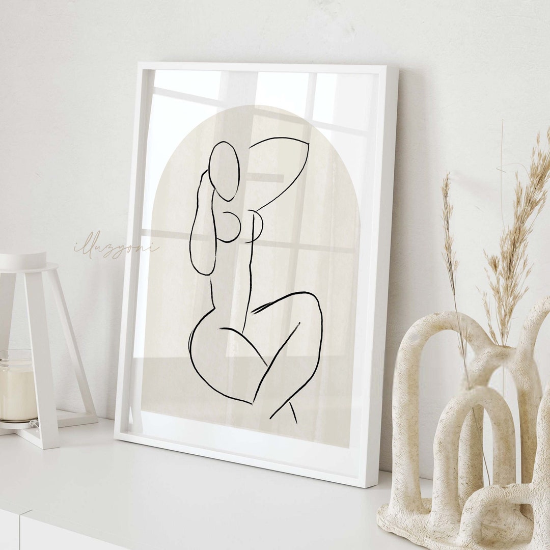 Abstract Woman Body Sketch, Mid Century Drawing, Printable Wall Art ...