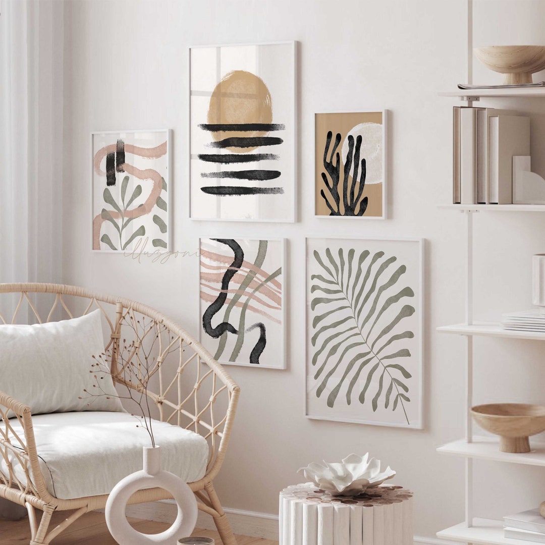 Boho Abstract Set of 5 Prints, Printable Wall Art, Boho Home Decor ...