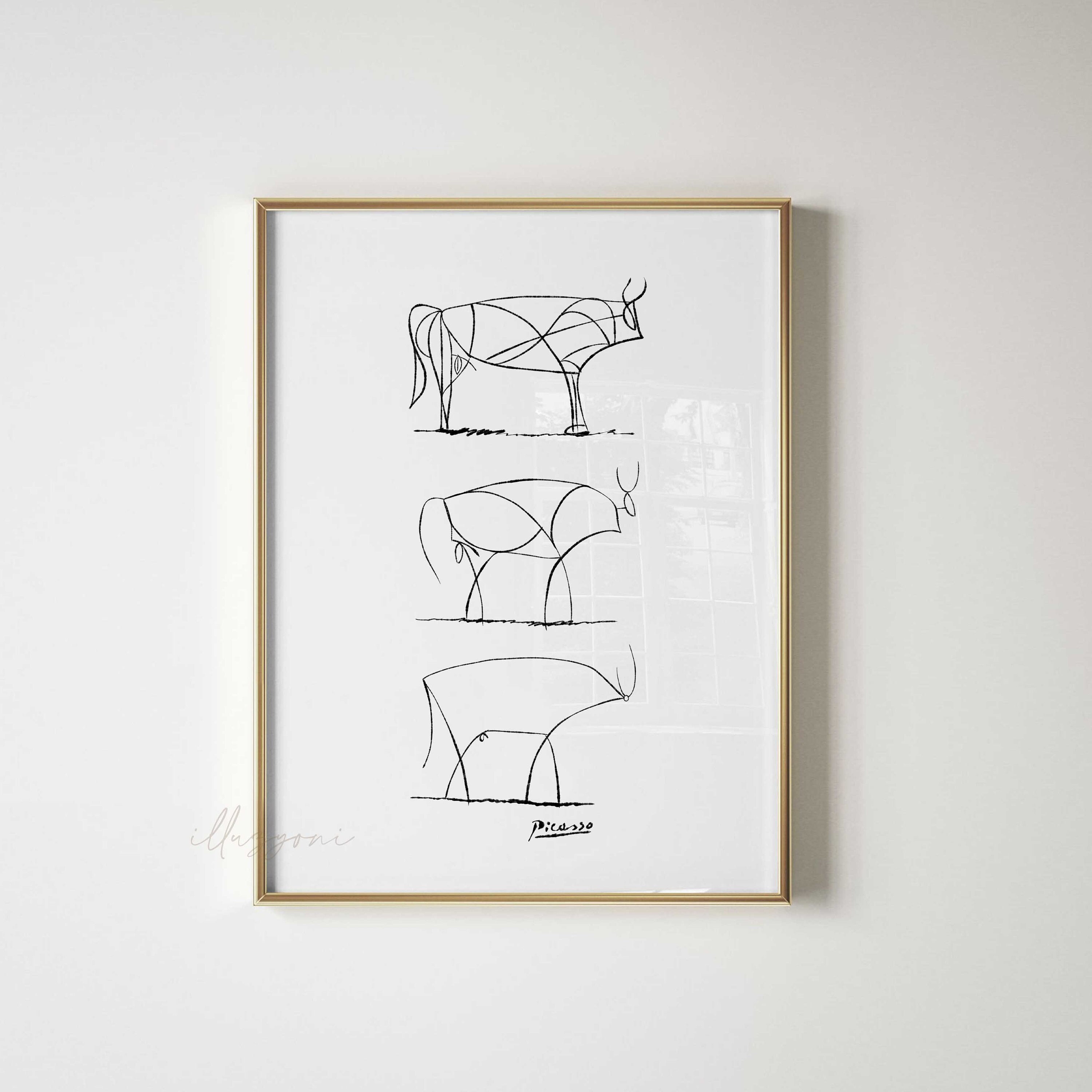 Picasso One Line Drawing, Abstract Deconstructed Bull, Printable
