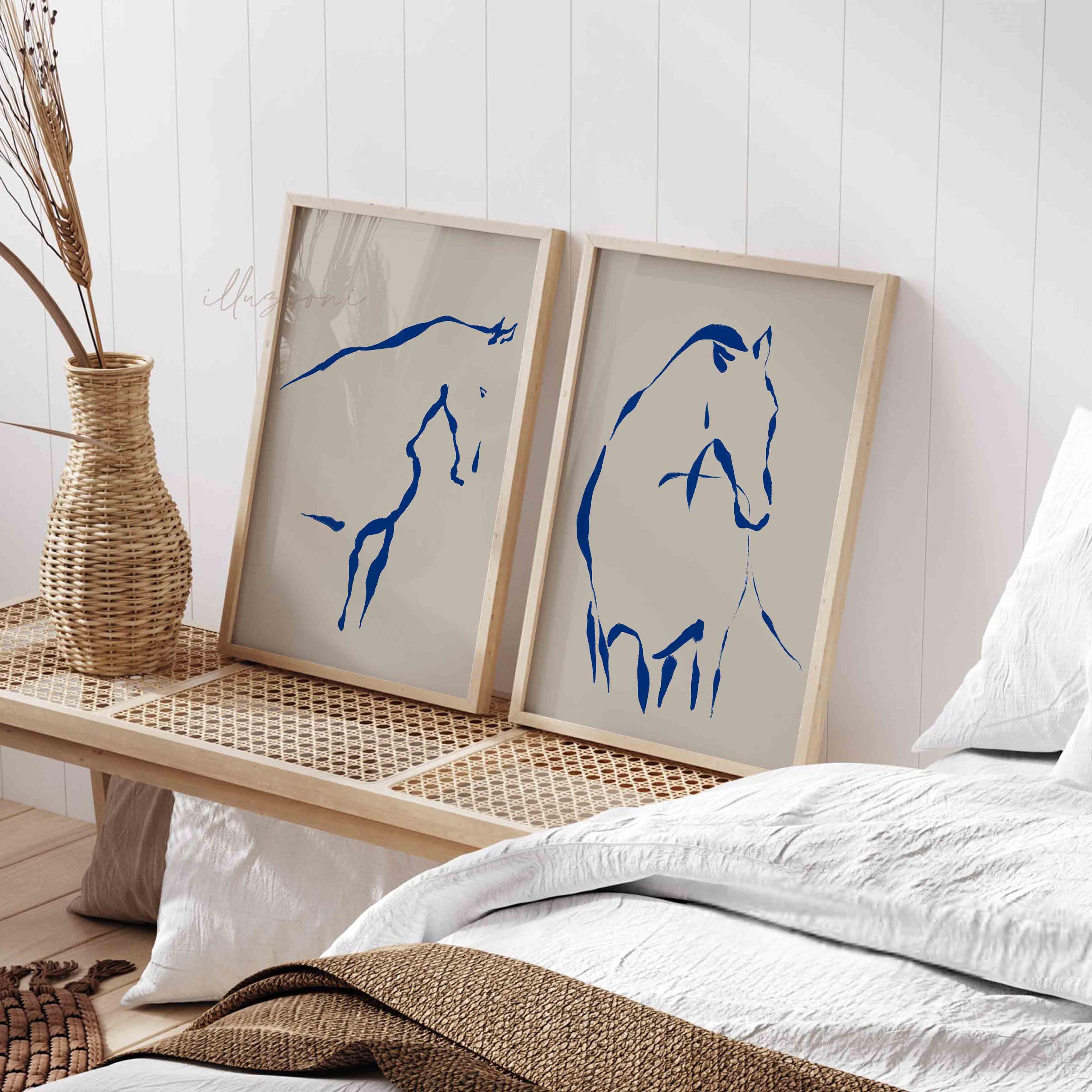 Abstract Set of 2 Horse Drawing, Printable Wall Art, Boho