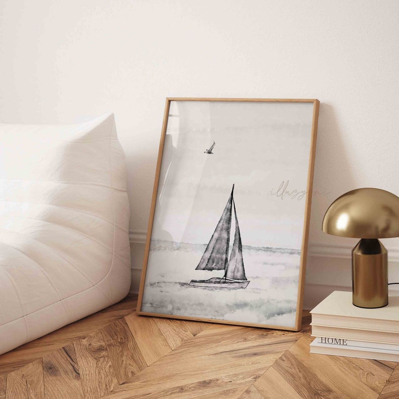 Sailboat Print, Printable Wall Art, Black and White, Nautical Wall Art ...