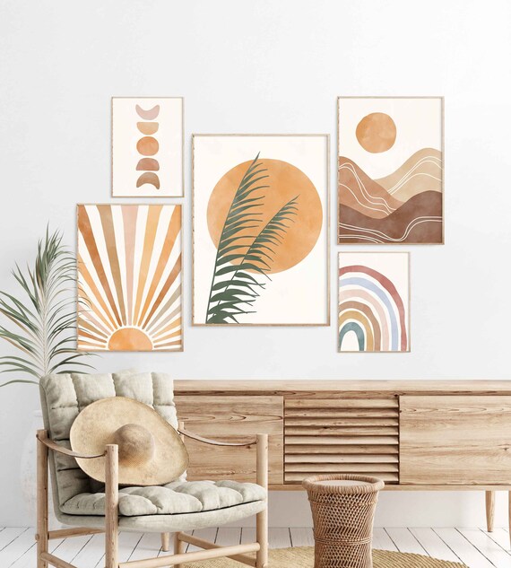 Boho Abstract Set of 5 Prints Printable Wall Art Boho Decor Etsy