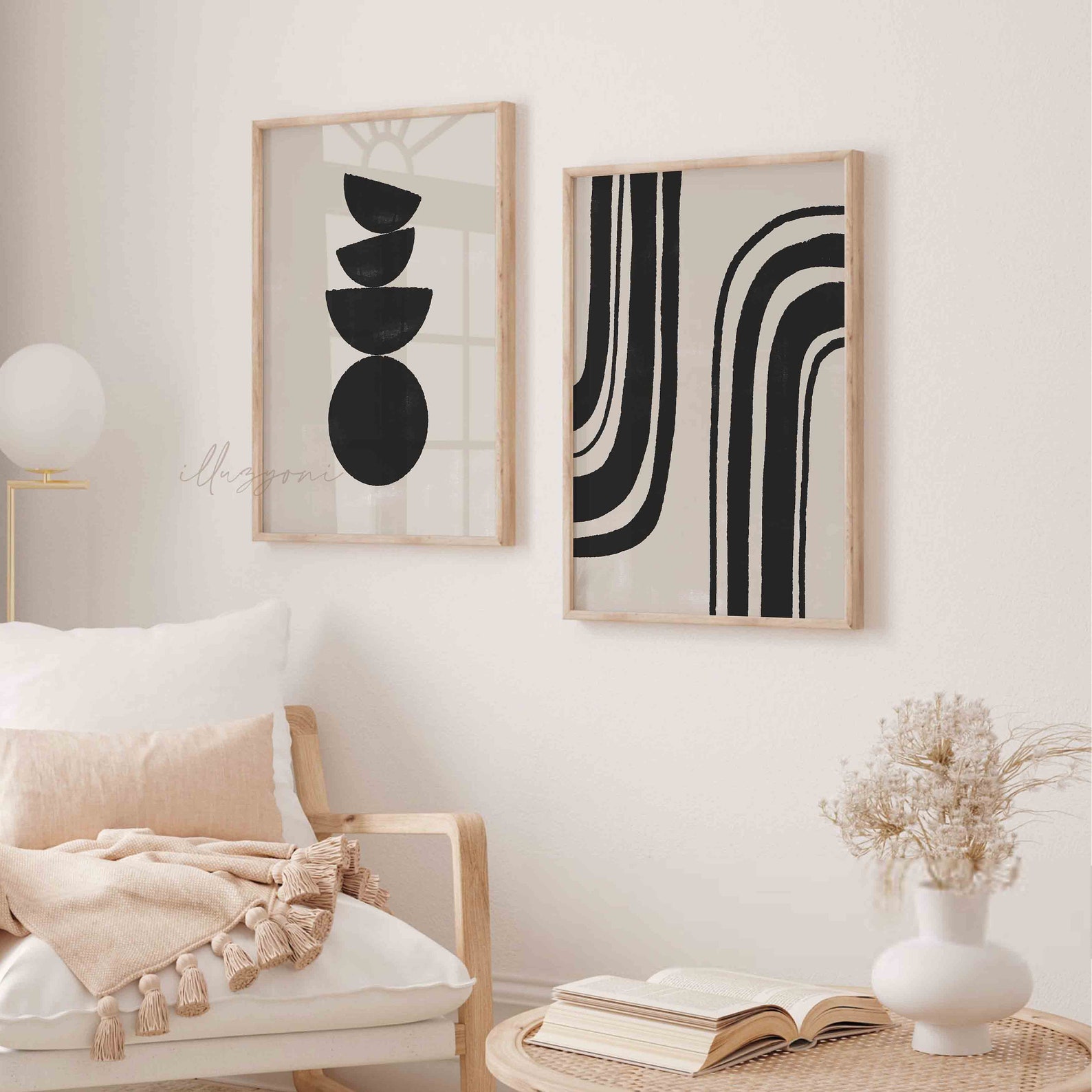 Mid Century Modern Art Set of 2 Prints, Printable Geometric Wall Art ...