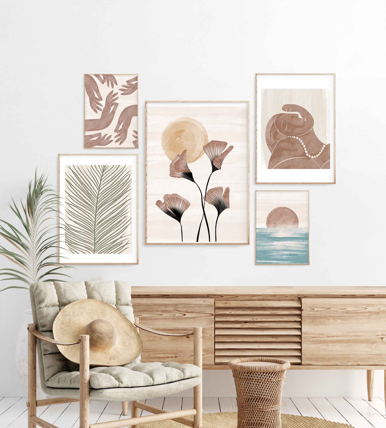 Boho Abstract Set of 6 Prints, Printable Wall Art, Boho Decor, Gallery ...