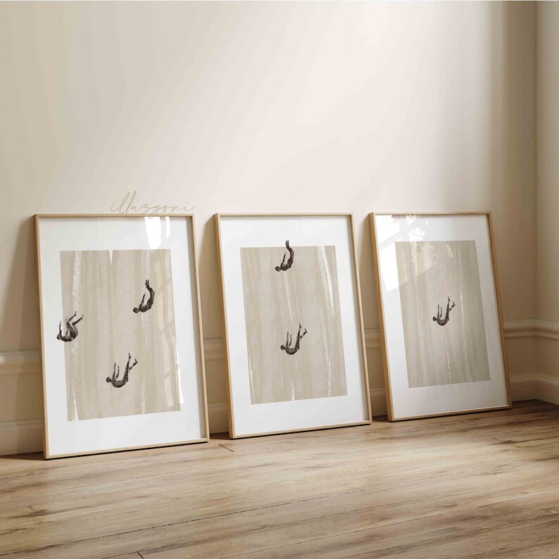 Falling People Set of 3 Prints, Printable Wall Art, Flying People ...