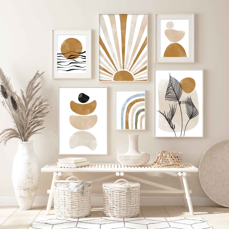 Boho Abstract Set of 6 Prints, Printable Wall Art, Boho Decor, Gallery ...