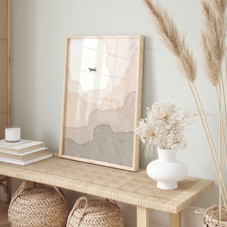Boho Home Painting, Abstract Plane Poster, Aviation Art, Aircraft Print, Printable Wall Art, Transportation, Airplane Poster, Bohemian Print
