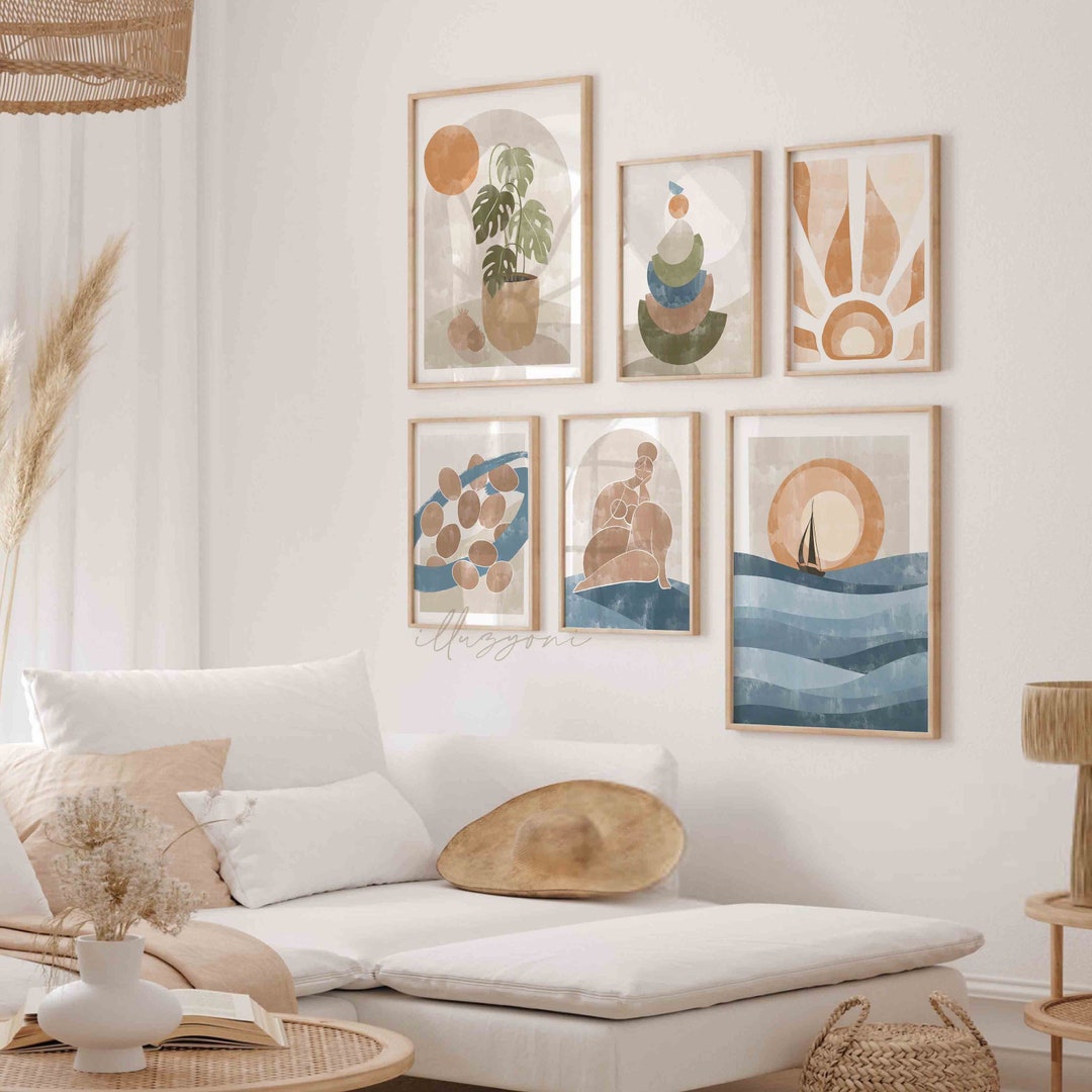 Boho Abstract Set of 6 Prints, Printable Wall Art, Living Room Art ...