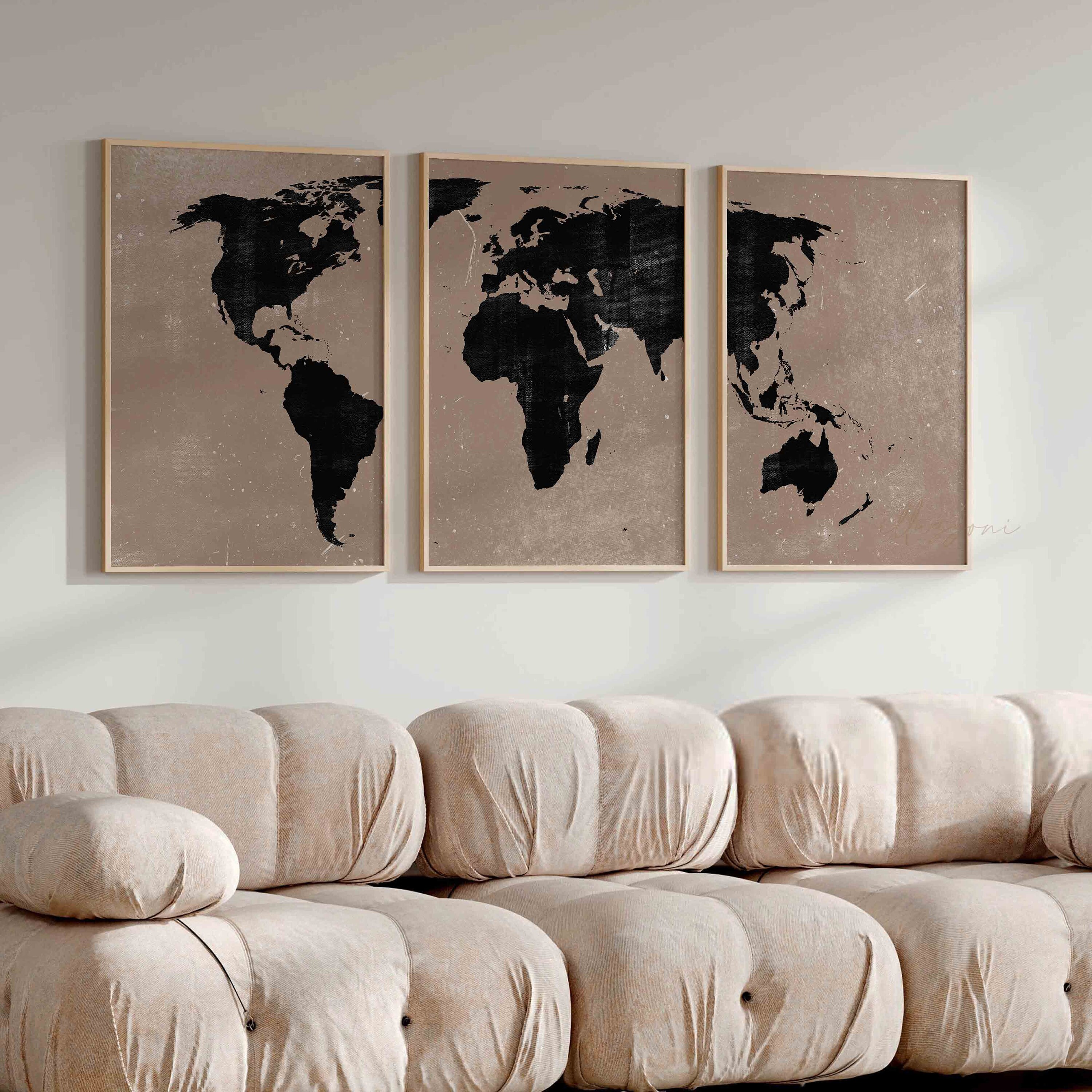 World Map Set of 3 Prints, Printable Wall Art, World Piece Wall Art ...