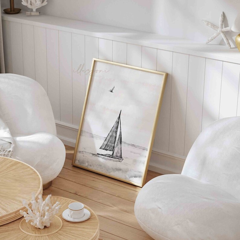Sailboat Print, Printable Wall Art, Black and White, Nautical Wall Art ...