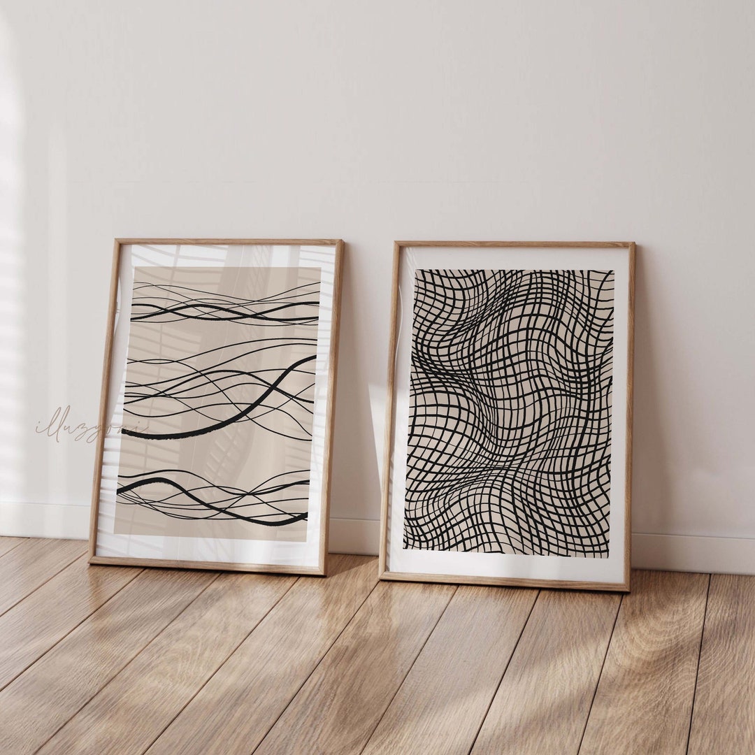 Abstract Waves Set of 2 Prints, Printable Wall Art, One Line Sketch ...