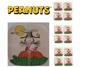 PEANUTS Snoopy 12 PC Set Square Bamboo Dinner Plates Thanksgiving 10" PUMPKIN Fall Woodstock Leaves Dinnerware