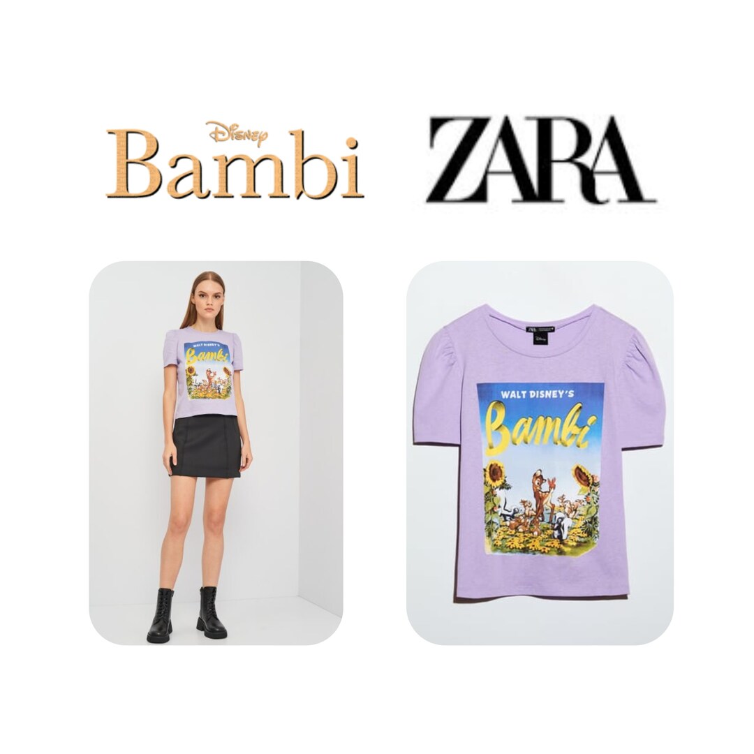 ZARA x DISNEY Film Print Bambi Camiseta de Mujer Purpura GRAN Regalo de Cosecha para Ella Etsy Espana