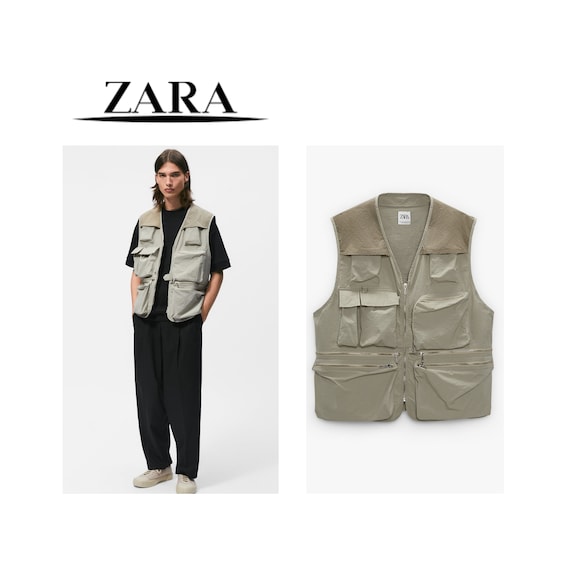 Zara Homme Utilitaire Champ VEST Beige Marron ZIPPER Poches - Etsy France