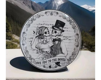 Eaton Fine Dinieren 4 HOCHZEIT SKELETT Speiseteller Ehe Schädel Porzellan Geschenk Set Braut Bräutigam Love Story