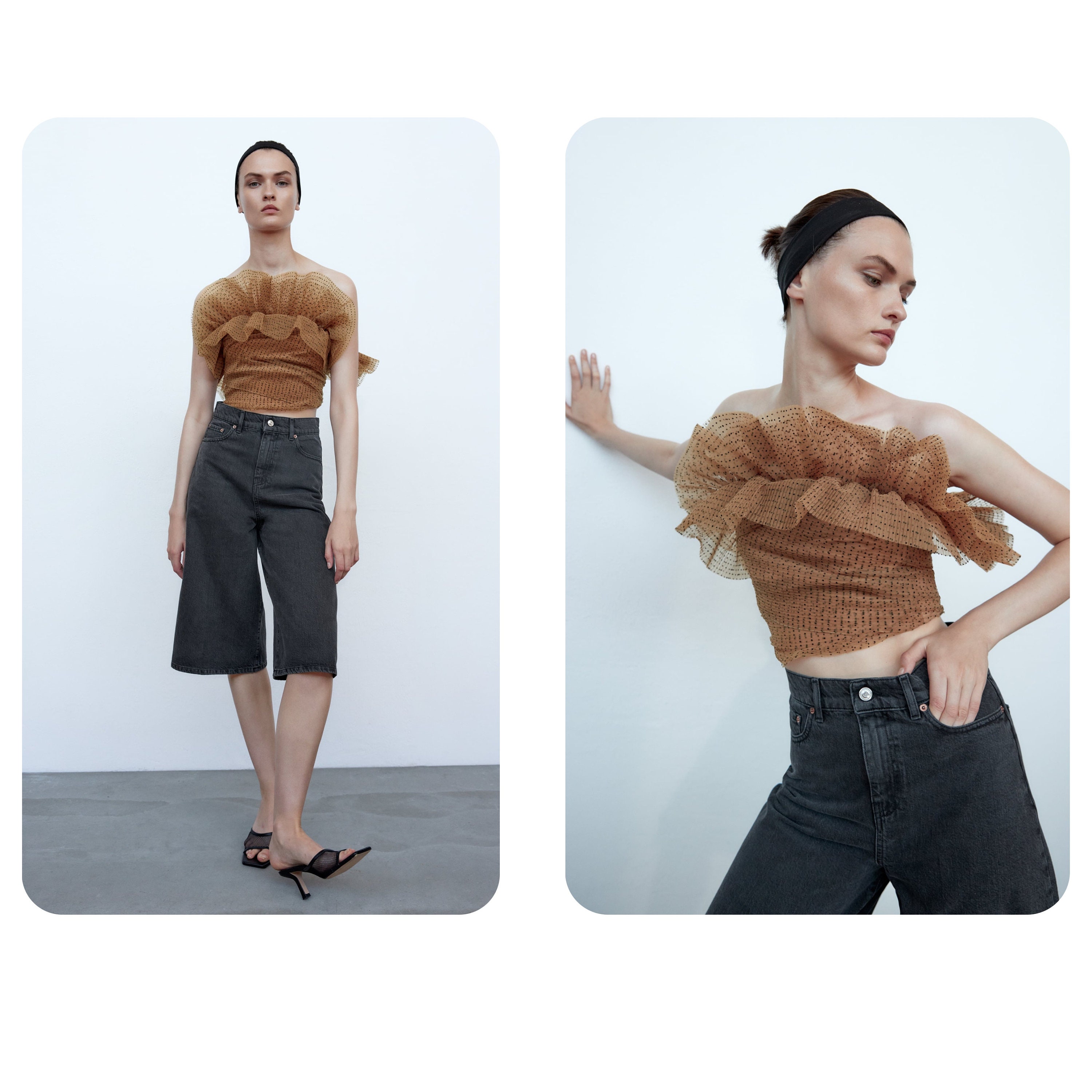 ZARA Women's Tulle Crop Top Brown Black X-SMALL Polka Dot - Etsy