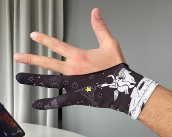 1+1 pcs Catch the Star Print Digital Artist Glove l Men Women Kids Sizes Drawing Glove l Art Student Gift Ideas l iPad Tablet Drawing Glove