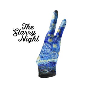 1+1 pcs The Starry Night Van Gogh Arty Print Artist Glove l Tablet Glove l Drawing Glove l Illustrator Glove  l Two Fingers Art Glove