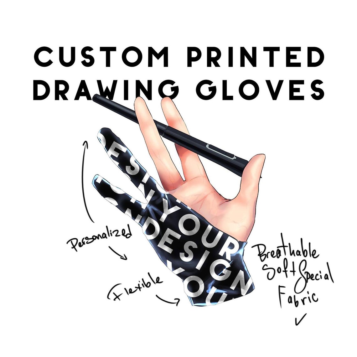 Custom Design Print Digital Artist Glove L Personalized Tablet Etsy