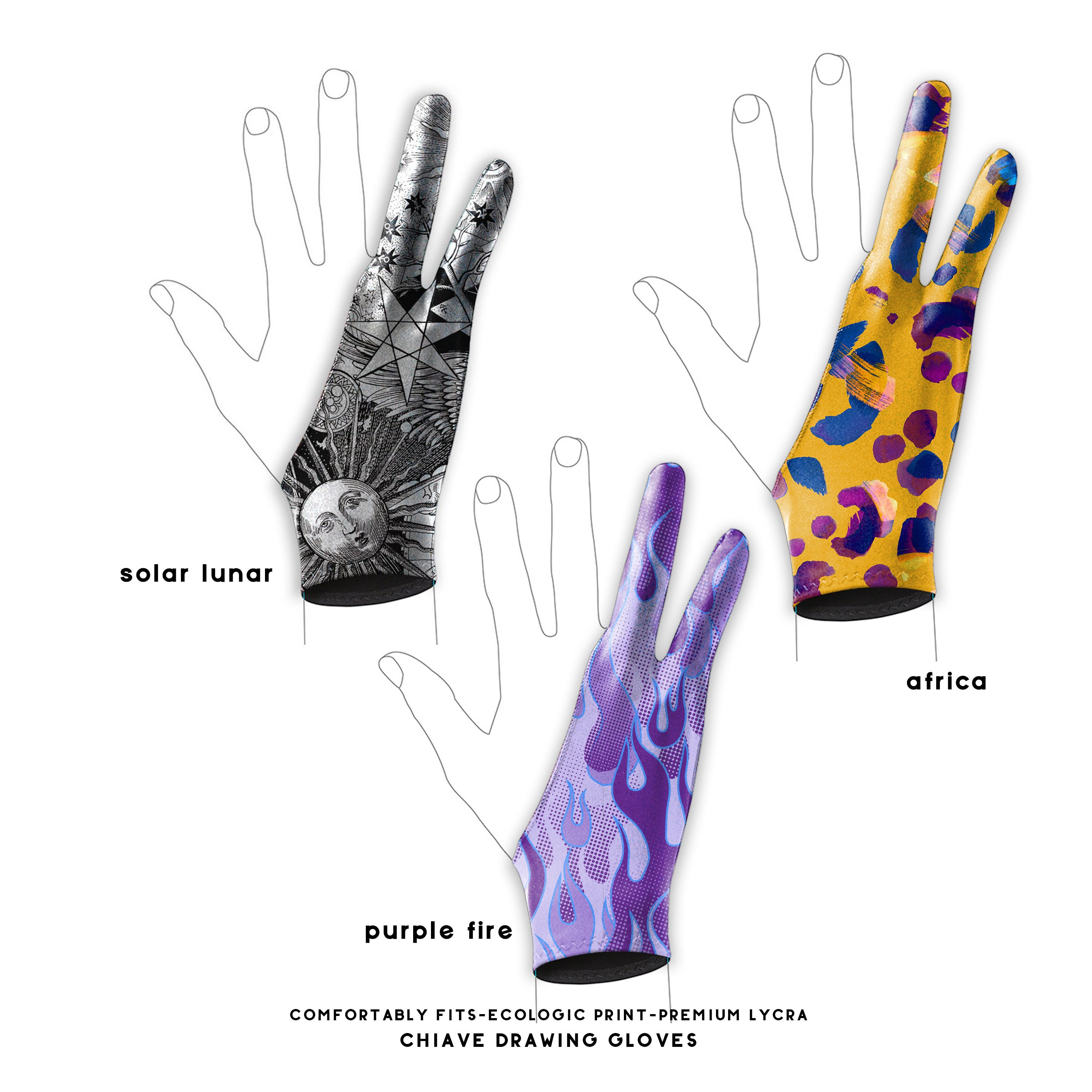 Solar Luna L Custom Design Digital Artist Glove for Drawing Graphic Tablets L Anti-fouling Two-fingers Drawing Glove L