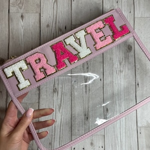 Personalised Nylon Bag with Chenille Patch Letters | Make Up & Toiletry Cosmetic Bag | Bridesmaids Hen Party | Holiday Travel | Wash Bag.