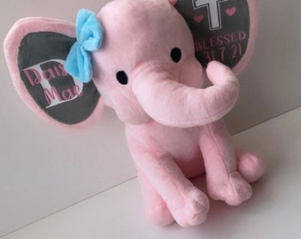 Elephant keepsake/Personalised christening gift baptism church/Newborn/Birth announcement/Baby keepsake/Girls Boys pink or grey.