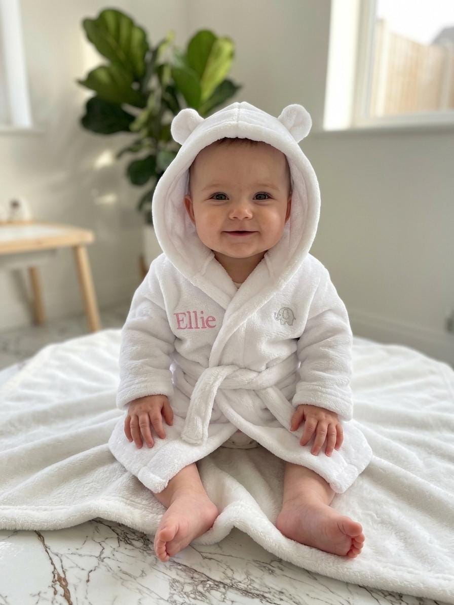 Personalised Kids Dressing Gown Robe | Embroidered Name | Baby Toddler Robe Pyjama | Soft Hooded Bathrobe | Kids Baby Housecoat With Name
