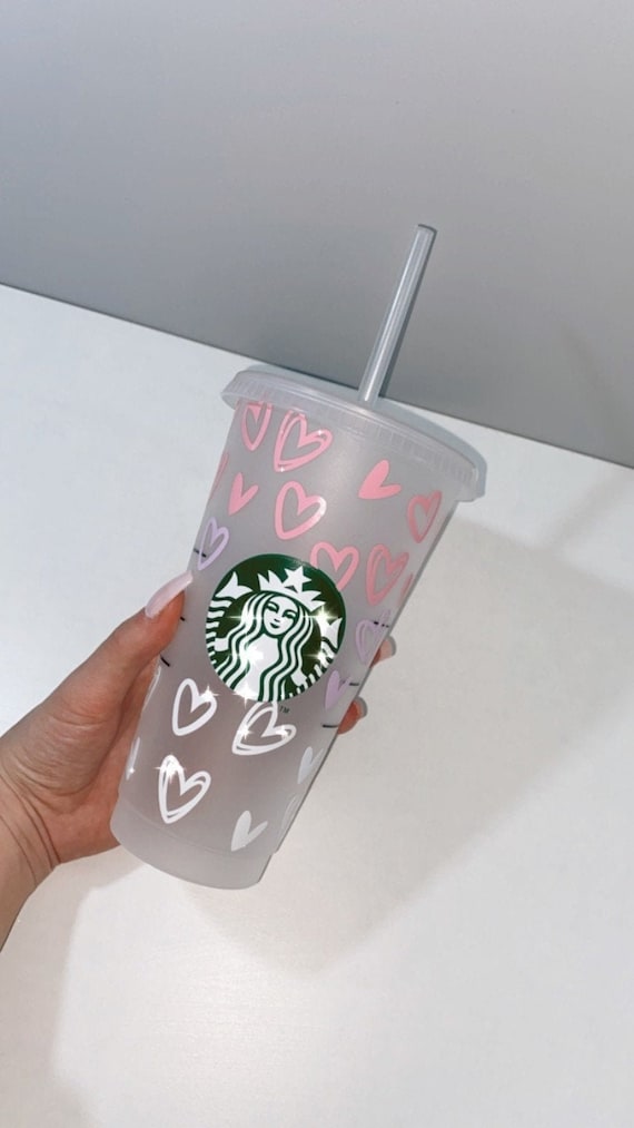 Personalisierte Starbucks-Tasse | Herz Ombré Becher Kalttasse | Kaffee Geschenk Wiederverwendbar Starbucks Geschenk 700ml | 24oz Insta Venti Cup mit Strohhalm