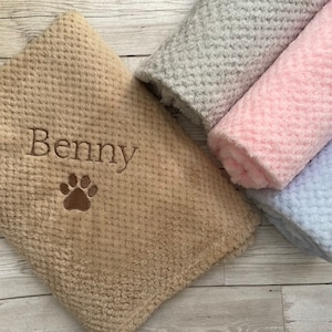 Personalised Embroidered Puppy Dog Blanket | Paw Print Pet Blanket | New Puppy Dog Gift | Waffle Super Soft Blanket For Pets | Birthday Gift