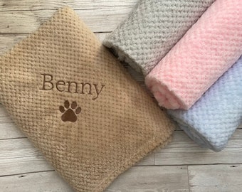 Personalised Embroidered Puppy Dog Blanket | Paw Print Pet Blanket | New Puppy Dog Gift | Waffle Super Soft Blanket For Pets | Birthday Gift