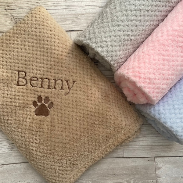 Personalised Embroidered Puppy Dog Blanket | Paw Print Pet Blanket | New Puppy Dog Gift | Waffle Super Soft Blanket For Pets | Birthday Gift