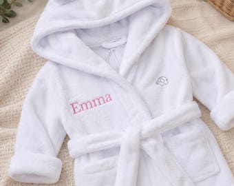 Personalised Kids Dressing Gown Robe | Embroidered Name | Baby Toddler Robe Pyjama | Soft Hooded Bathrobe |  Kids Baby Housecoat With Name.