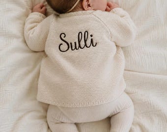 Beige Girls Cardigan | Toddler Newborn Gift | Cardigan With Name Embroidered | Personalised Girls Cardigan | Baby Toddler Kids Gift.