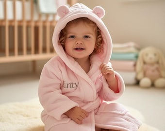 Personalised Kids Dressing Gown Robe | Embroidered Name | Baby Toddler Robe Pyjama | Soft Hooded Bathrobe |  Kids Baby Housecoat With Name.