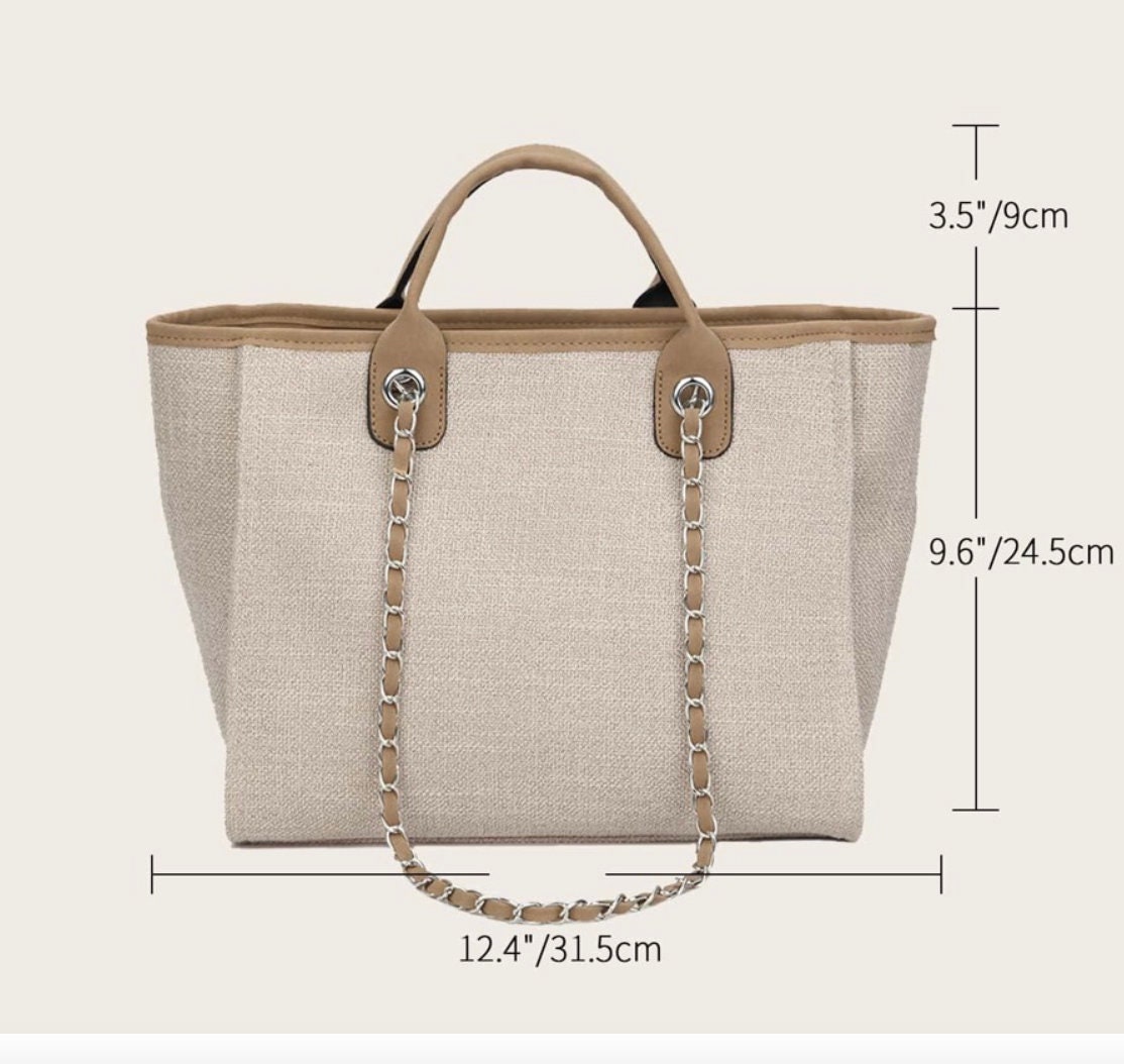 Personalised Chain Monogram Canvas Tote Bag, Custom Bride Bridesmaids  Shoulder Bag, Ladies Custom Handbag