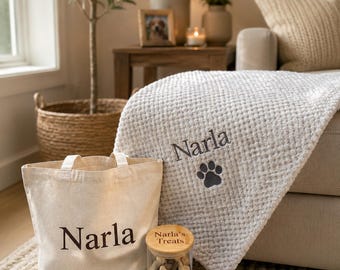 New Puppy Pack Bundle | Blanket, Bag & Treat Jar | Personalised Pet Bundle | Gifts For New Dog Cat | Treats Storage Jar