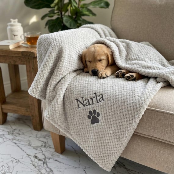 Personalised Dog Blanket | Puppy Blanket | Paw Print Pet Blanket With Name | New Puppy Dog Gift | Soft Blanket For Pets Birthday Present.