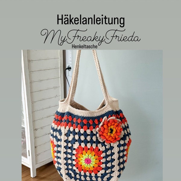 CROCHET PATTERN Crochet bag "MyFreakyFrieda" & crochet flower "MyPeonyFlower", boho bag, crochet brooch, PDF - German INSTRUCTIONS