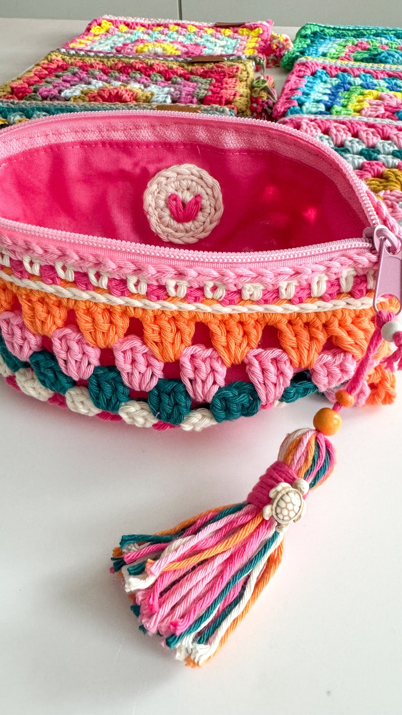 Hippie crochet pouch! Perfect for cosmetics, pens, crochet hooks and much more, in boho style! READY TO SHIP! image 7