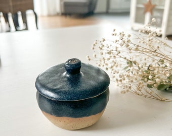 Small ceramic box - stoneware - hand-made UNIKAT, black, boho, Mediterranean