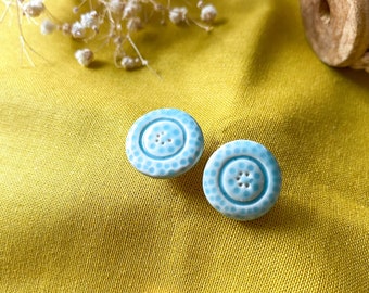 turquoise blue boho ceramic earrings, nickel-free